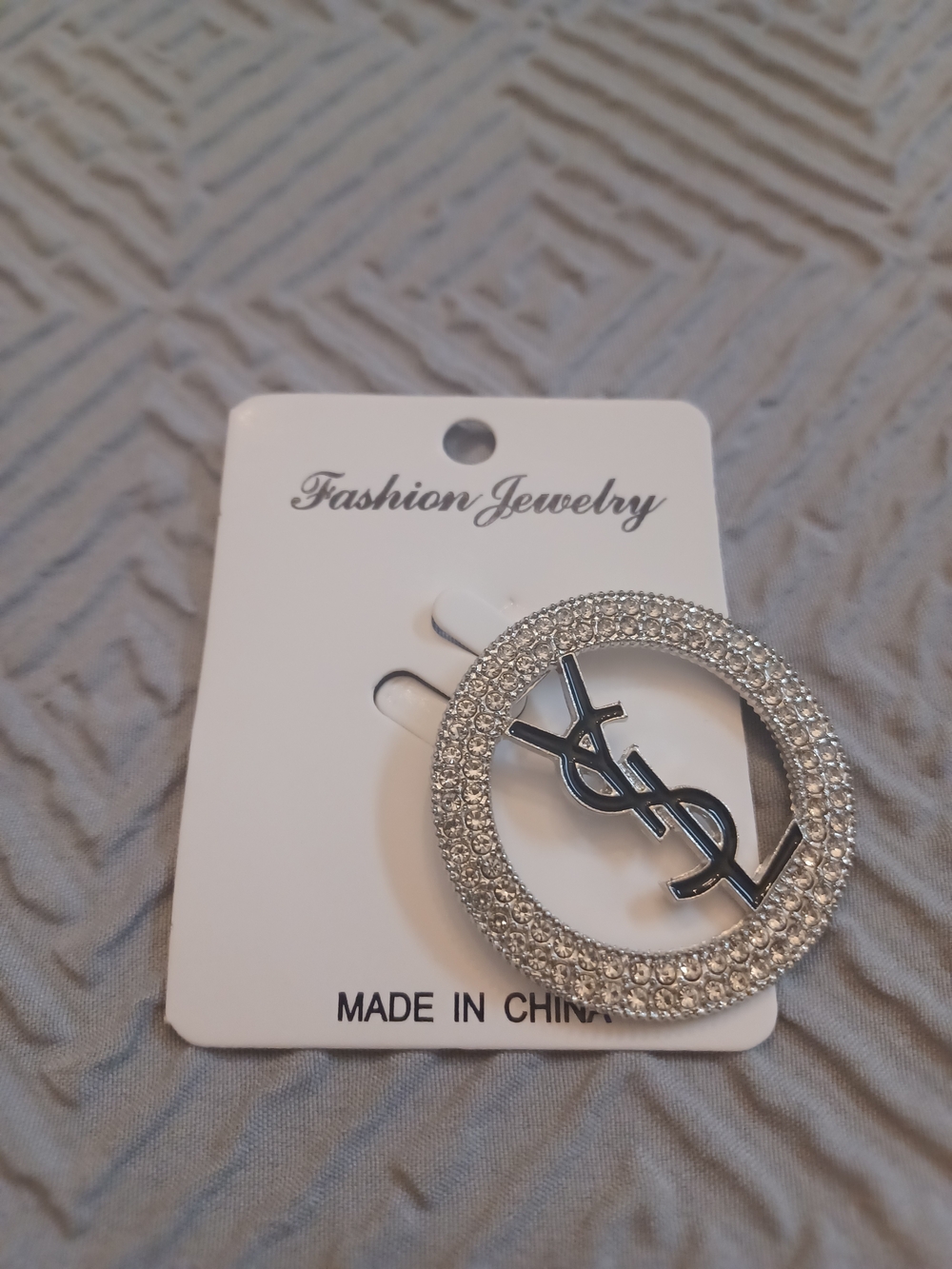 Silver Crystal Circle Brooch with Letter